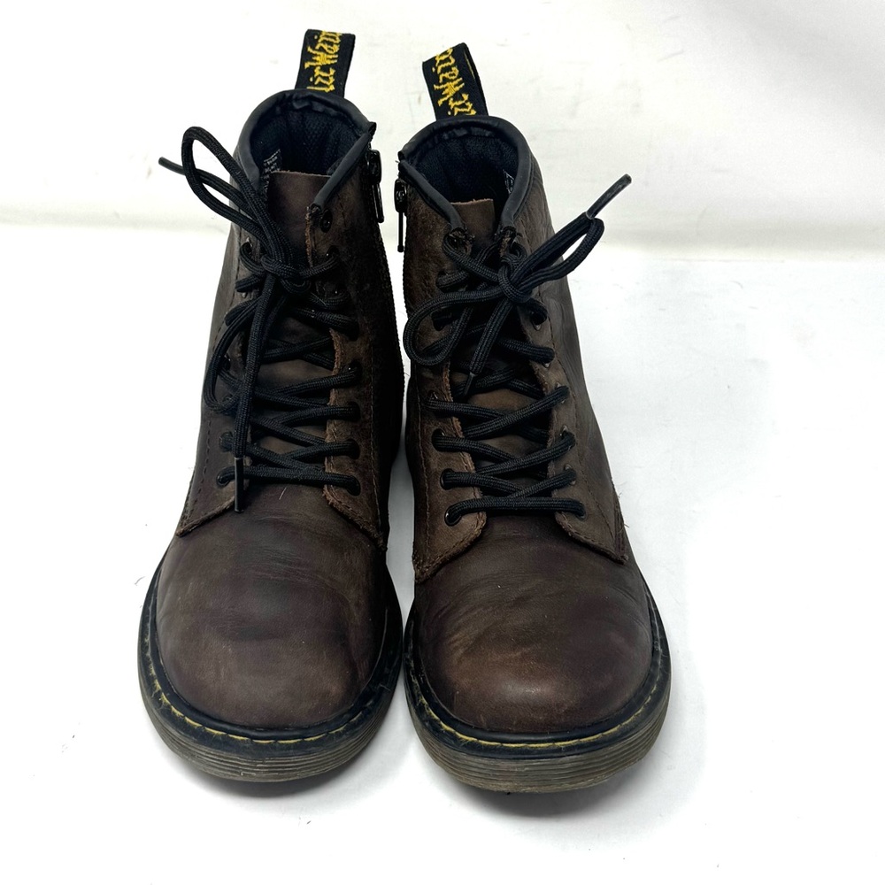 Dr Doc Marten Delaney Brown Leather Combat Boots Side Zip Youth Size 3 - Picture 2 of 6